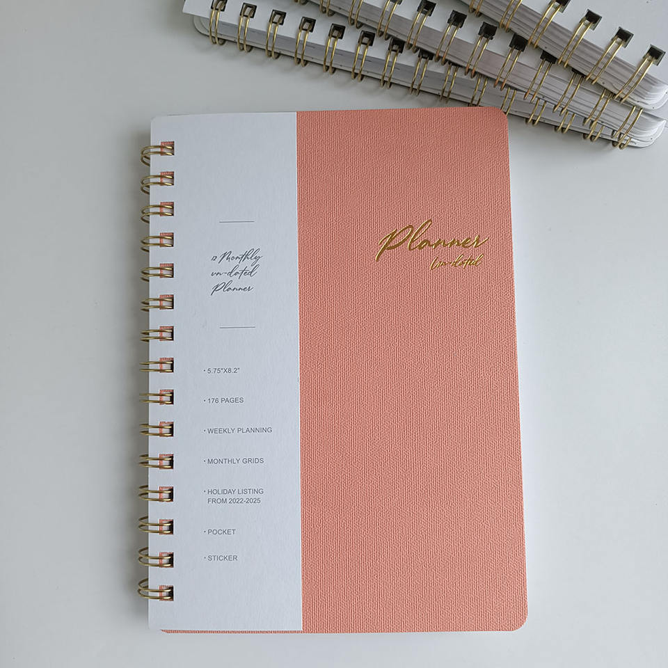 Promotional Factory Stock Gold Foil Planner A5 Spiral Hardcover Diary Planner Custom Journals A5 Notebook