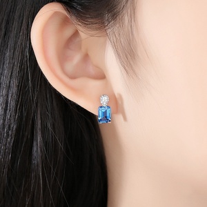 Conjunto de Collar y Aretes con Circonita Azul Cielo, Chapado en Rodio S925, Diseño Clásico de Gota de Agua con Corte Esmeralda, para Fiestas, Bodas, Regalos, CMA - Product Image 3