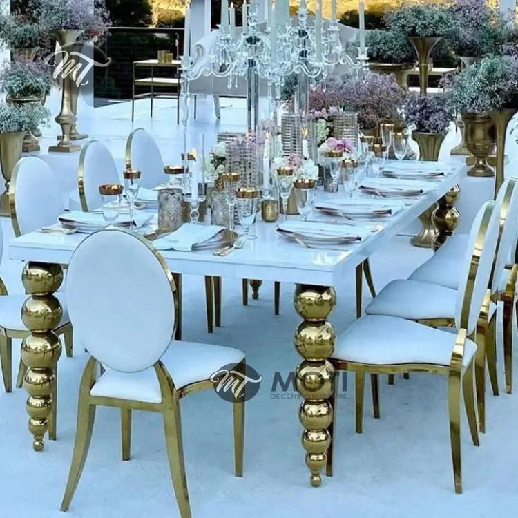 Luxe Goud En Wit Lange Rechthoekige Vorm Bruiloft Eettafel Voor Event Party Decor