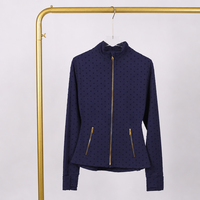 Veste de sport zippée pour femme Luludarling, coupe ajustée, à pois, col montant, manches longues avec passe-pouces, pour la course et l'entraînement