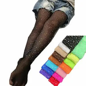 RTS toptan şeker renk moda kız çocuk örgü Fishnet Net elmas taklidi külotlu bebek Glitter Bling Bedazzled tayt