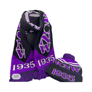 <span class=keywords><strong>Ensemble</strong></span> écharpe et <span class=keywords><strong>bonnet</strong></span> en tricot d'hiver personnalisé, écharpe longue en jacquard acrylique violette et blanche, conseil national des femmes noires, NCNW 1935 - Product Image 4