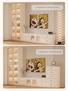 Mobile TV Moderno <span class=keywords><strong>in</strong></span> <span class=keywords><strong>Legno</strong></span> <span class=keywords><strong>Bianco</strong></span> con Tavolino da Caffè Combinato, Regolabile e da Terra per <span class=keywords><strong>Soggiorno</strong></span> - Product Image 3