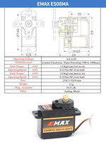 Mini servo analogique numérique EMAX ES08A ES08MA ES08MD 8,5g 12g 15T avec engrenages en plastique et en métal pour avion RC à aile fixe miniature
