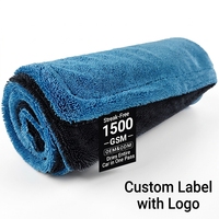 Serviette de séchage de voiture en microfibre torsadée, super absorbante, sans peluches, avec logo et taille personnalisés, bleue, 1500 g/m², 70x90 cm