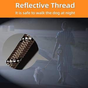 مقود كلب 5 أقدام مع مقبض مبطن مريح للكلب الصغير المتوسط الكبير خيوط عاكسة للغاية (بني) - Product Image 3