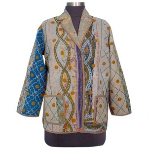 Kimono long réversible en coton tricoté Kantha de qualité supérieure, respirant, unisexe, fait main, automne-hiver, boutonné - Product Image 1