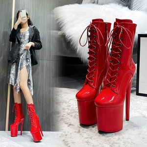 Sıcak Satış Yuvarlak Burunlu Seksi Moda Platform Erkek Botları Büyük Beden Striptizci 20 cm Yüksek Topuklu Pole Dans Ayakkabıları Kadın Botları - Product Image 4
