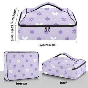 Portable Insulated Thermal Food Pizza Delivery Bag Custom Purple Flowers Printing Waterproof Sublimation Cooler Bag - Product Image 3