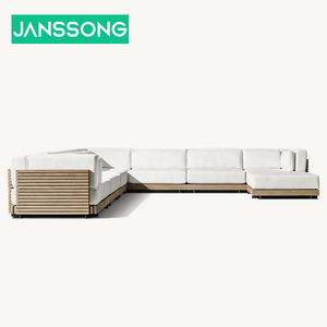 Ensemble de canapé de jardin en teck, mobilier de terrasse en bois, combinaison d'angle pour balcon, coussin d'extérieur imperméable nordique - Product Image 3