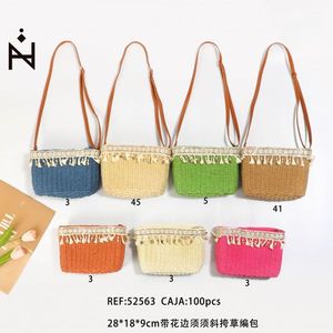 Borsa in paglia 28x18x9cm con finiture in pizzo e frange, borsa a tracolla da donna - Product Image 3