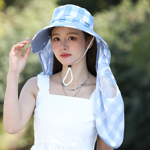 Sombrero de Sol a Cuadros con Protector Facial, Transpirable, de Ala Ancha, para Uso en Exteriores, Primavera y Verano, Sombrero Tipo Pescador para Adultos - Product Image 3