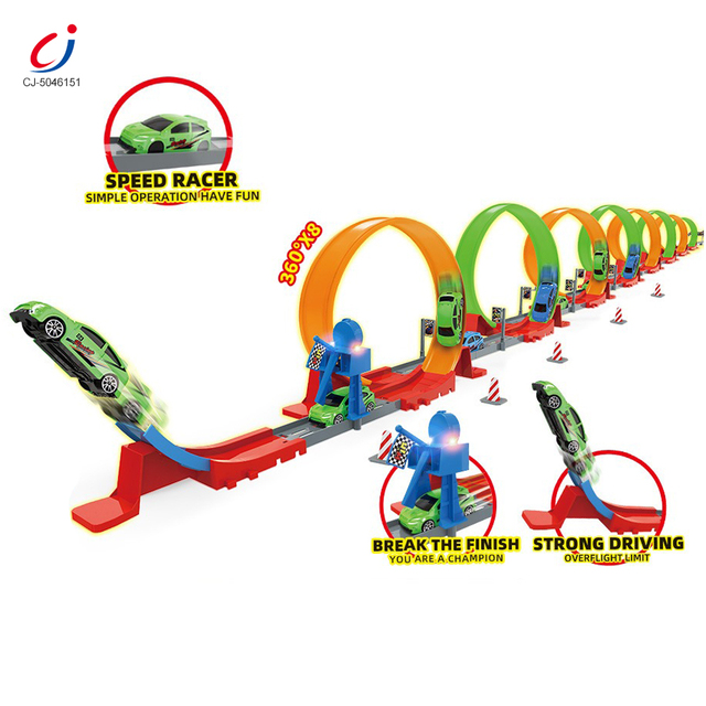Chengji Kids Toy Car Track Assembly Track Iron Sheet High Speed Pull Back Hand Powered Racing Track Car Toy
