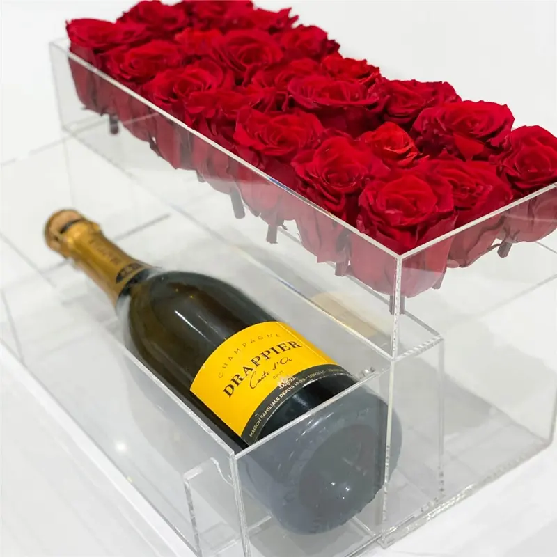 Großhandel 18 löcher luxus klar plexiglas acryl rose blume box mit schublade