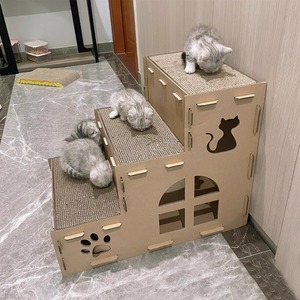 Griffoir pour chat, maison pour chat, lit pour animaux de compagnie multifonctionnel en carton ondulé, petite taille, forme rectangulaire - Product Image 1