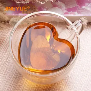 180 240ml Clear Glasses Mug Gift Tea Beer Transparent Love Coffee Cup Double Wall Heart Shaped Glass Mug With Handle