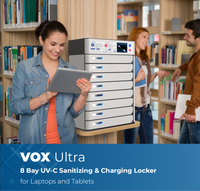 Armoire de charge sécurisée Y2Power VOX Ultra 8 baies, optionnelle avec lumière UVC, charge rapide PD 65W pour téléphones, tablettes, ordinateurs portables