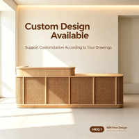 Comptoir de réception moderne en bois écologique et durable, à deux niveaux, avec des coins arrondis, de couleur claire, pour bureau, hall d'hôtel, supermarché