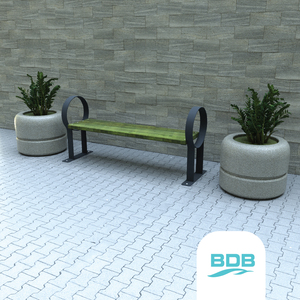 Banc d'extérieur en métal BDB avec dossier double face et assise en bois, bancs de jardin et de terrasse en gros - Product Image 1
