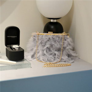 Nuevo europeo y americano-Frontera de Turquía pluma bolso de señora con plumas de avestruz Cadena de perlas de uno-hombro cena bolsa - Product Image 6