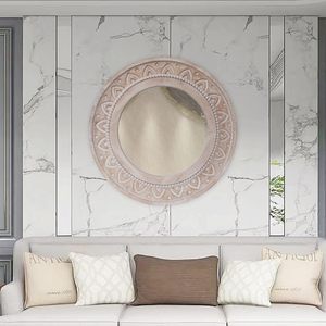 PARISLOFT Round <b>Wood</b> <b>Mirror</b> with Carved <b>Frame</b>, Rustic <b>Large</b> Wall <b>Mirror</b>, Decorative <b>Mirrors</b> for Wall Decor, Living Room, Bedroom - Product Image 4