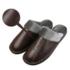 Sandalias de Cuero Vacuno Genuino de Primera Calidad, Lujosas y Cálidas para Hombre y Mujer, Suela Suave para Interiores, Cómodas para Todas las Temporadas, Calzado para Parejas - Product Image 1