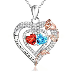 Cadeaux de Noël personnalisés pour femme - Collier en <span class=keywords><strong>argent</strong></span> sterling 925 <span class=keywords><strong>avec</strong></span> double <span class=keywords><strong>pierre</strong></span> de naissance, cadeaux <span class=keywords><strong>d</strong></span>'anniversaire pour femme - Product Image 6
