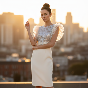 ZYHT 50919 kadın resmi kokteyl beyaz sarı seksi diz boyu ziyafet gelin gece payetli bayanlar zarif parti elbise - Product Image 3