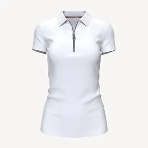 定制设计女拉链立领马球衫适合运动纯棉透气高尔夫马球衫