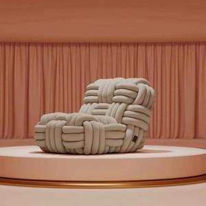 Brandneuer Italienischer Designer-Luxus-Loungesessel aus Stoff, Einzelner Geflochtener Relaxsessel im Knoten-Design, Freizeit-Funktionssessel - Product Image 4