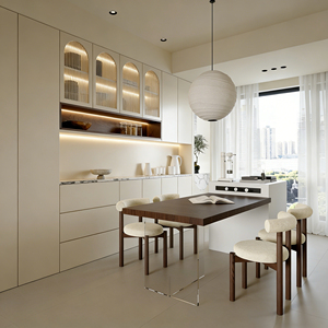 Cuisine modulaire moderne style crème sans poignées, portes en PVC, éclairage LED, évier inclus, taille personnalisable pour l'Australie - Product Image 1