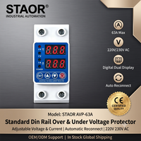 Protector de Sobretensión y Baja Tensión 63A 220V, Relé de Corriente Digital Ajustable con Pantalla LED Dual y Recuperación Automática