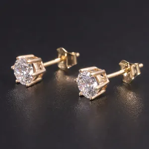 S03A Abiding Custom Fine Jewelry 6 Prong Setting 5mm Round IGI CVD Lab Grown Diamond Pure AU750 18K Gold Stud Earrings