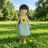 MSYO Vêtements de poupée faits à la main, robe à carreaux verte avec décoration florale, tenue tendance pour poupées de 14 pouces