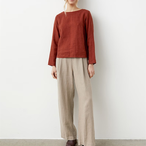 Camicette da <span class=keywords><strong>donna</strong></span> organiche naturali 100% cotone Vintage Casual abbottonate marroni personalizzate Plus Size abbigliamento <span class=keywords><strong>donna</strong></span> - Product Image 2