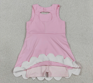 Sibling Baby Girls Sleeveless Bows Shorts Scallop Knee Length Dresses - Product Image 2