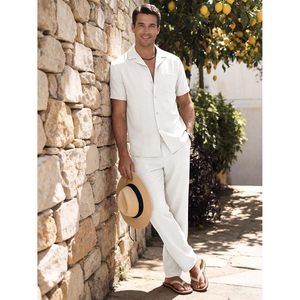 Conjunto de 2 Piezas para Hombre FOXA, Camisa de Playa Ligera de Manga Corta y Pantalones Casuales con Bolsillo, 100% Algodón Tejido - Product Image 2