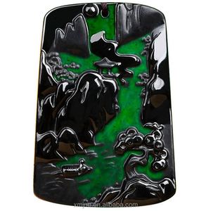 Certified Jadeite Type a Natural BLACK Green Jadeite Jade Landscape Brand Jade Pendant Pendant Jade Pendant Men and Women 3 - Product Image 1