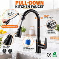 Robinet de cuisine extractible en acier inoxydable, col de cygne haut, monocommande, chromé, mitigeur eau chaude et froide pour évier