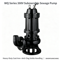 Pompe centrifuge submersible industrielle série WQ 380V haute pression 2 CV en fonte robuste pour eaux usées