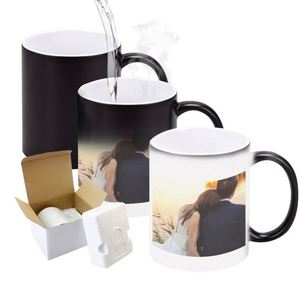 Tasses à lait magiques en céramique noire blanches vierges imprimées 11 oz pour sublimation, personnalisables avec logo et changement de couleur - Product Image 1
