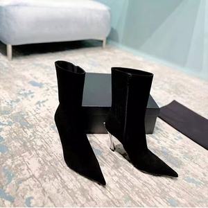 Pointed Booties Women's Autumn and Winter <b>Boots</b> Patent Leather Thin Heel Medium Thin <b>Boots</b> British Style High Heels - Product Image 4