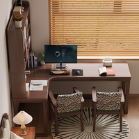 Bureau d'angle en forme de L avec étagère, table d'étude intégrée et bureau informatique pour la maison