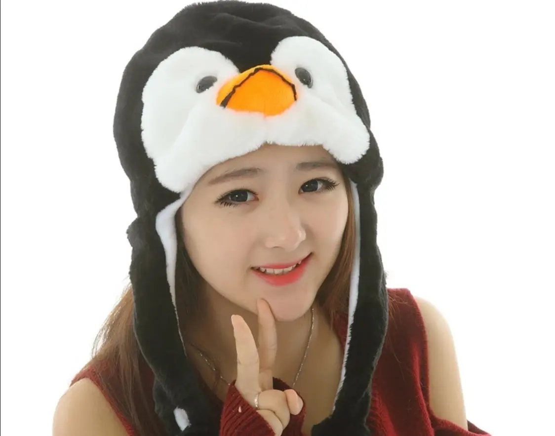 Gorro de invierno con orejera de felpa, capucha de Animal de dibujos animados, pingüino, Cosplay, promoción