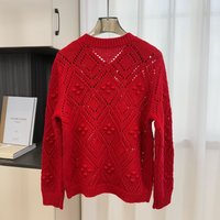 Cardigan tricoté à manches longues et col rond pour femme avec motif crochet 3D + dentelle, couleur rouge chinois, style Nouvel An