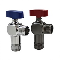 Robinet d'arrêt d'angle moderne en acier inoxydable chromé à haut débit avec poignée rouge et bleue pour eau chaude et froide, pour salle de bain et cuisine