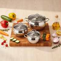 Ensemble de casseroles de cuisine pour usage domestique en acier inoxydable poli avec couvercles en verre trempé, forme pomme, poignées rivetées, compatibles induction