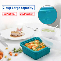Boîte alimentaire carrée en silicone de 500 ml avec couvercle, sans BPA, boîte à lunch étanche, compatible congélateur et micro-ondes, style minimaliste, rangement de cuisine
