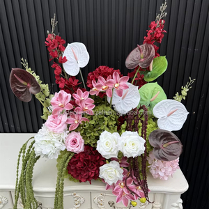 2026 nuovo Design bordeaux seta <span class=keywords><strong>giardino</strong></span> artificiale stile matrimonio Anthurium fiori disposizione centrotavola tavolo - Product Image 2