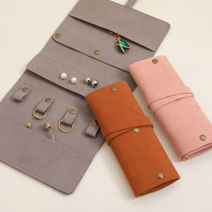 Custom Logo 1.4mm Microfiber Travel Jewelry Organizer Case Roll for Carrying Rings, Earrings, Necklaces, Watches, <b>Bracelets</b> - Product Image 5